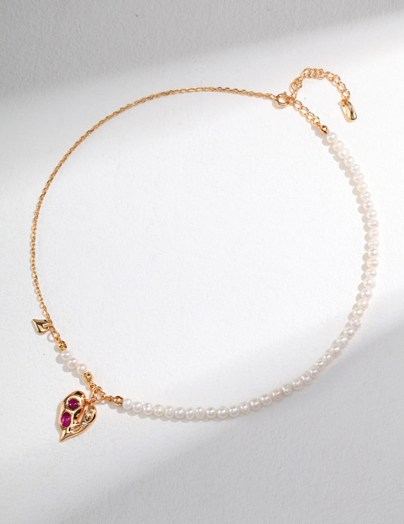 Irregular Surface Series Sterling Silver Heart Pearl Necklace