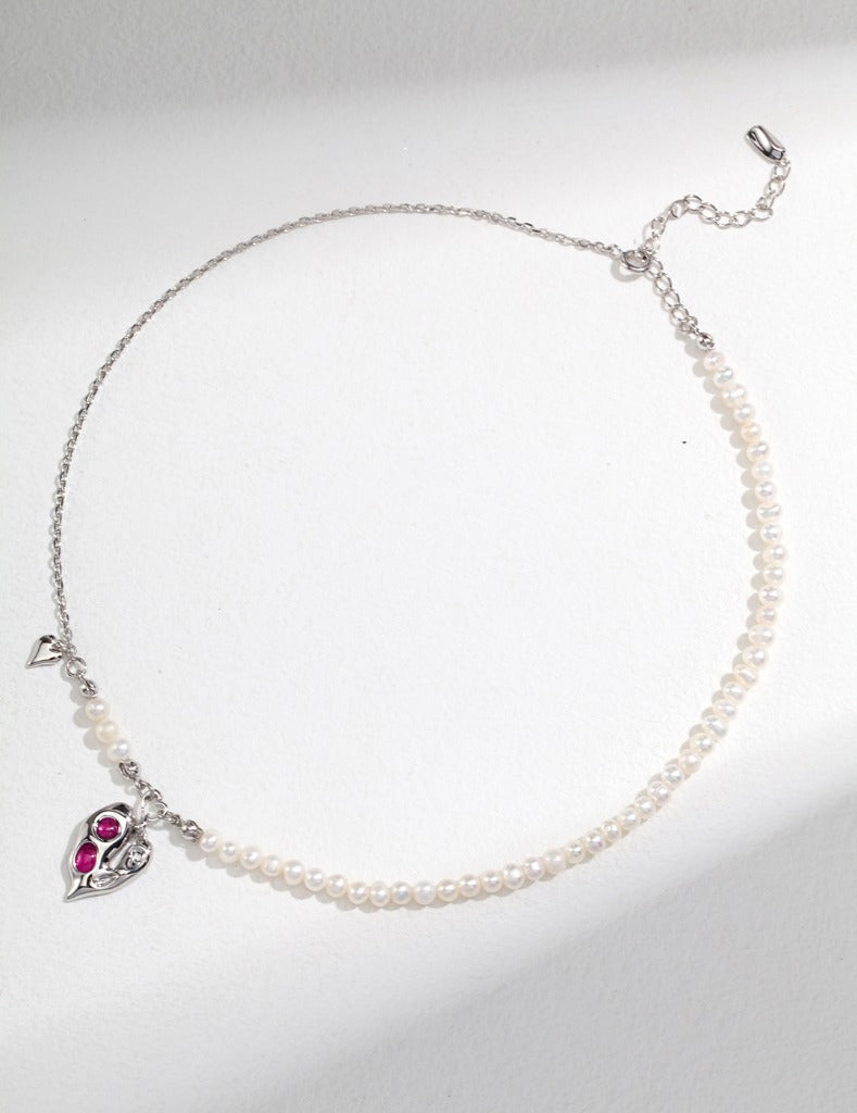 Irregular Surface Series Sterling Silver Heart Pearl Necklace