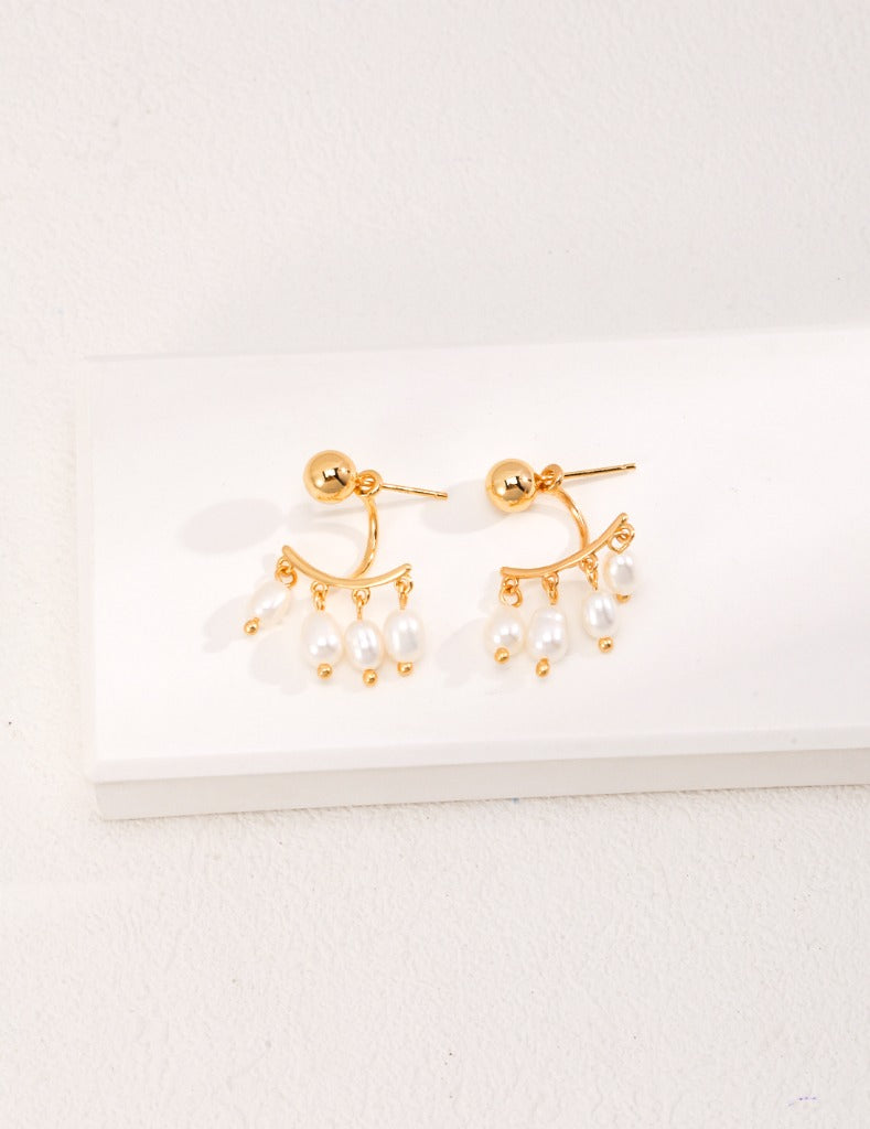 Natural rice pearl earrings, can be separated and worn as studs