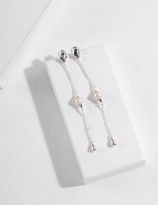 Mirror Series Sterling Silver Pearl Earrings