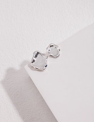 Mirror series sterling silver asymmetric earrings