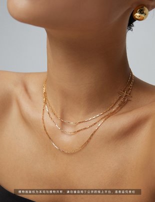 Sterling silver simple plain chain, three-layer necklace