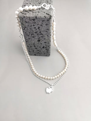 Mirror Series Silver Pearl Necklace