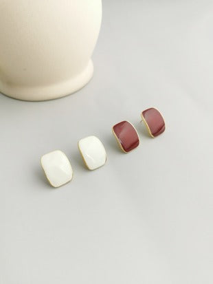 Glaze drip sterling silver earrings; available in white/red