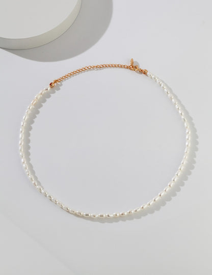 Sterling Silver Natural Rice Pearl Necklace