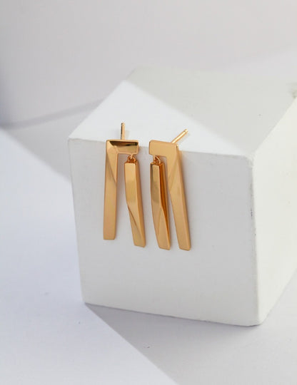 Geometric Sculpture Series Sterling Silver Simple Earrings