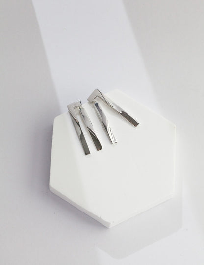 Geometric Sculpture Series Sterling Silver Simple Earrings