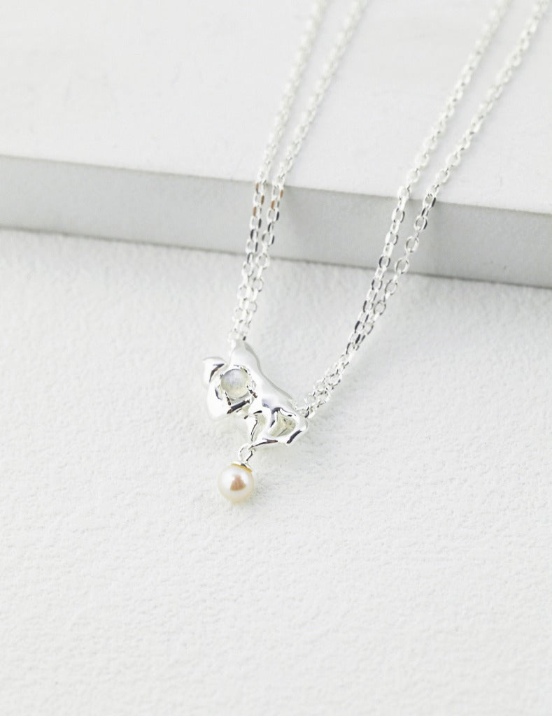 Sterling Silver Grey Moonstone Pearl Necklace