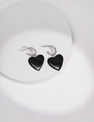 Sterling silver black glaze drop earrings