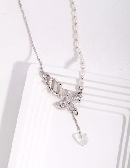 Sterling Silver Butterfly Pearl Necklace