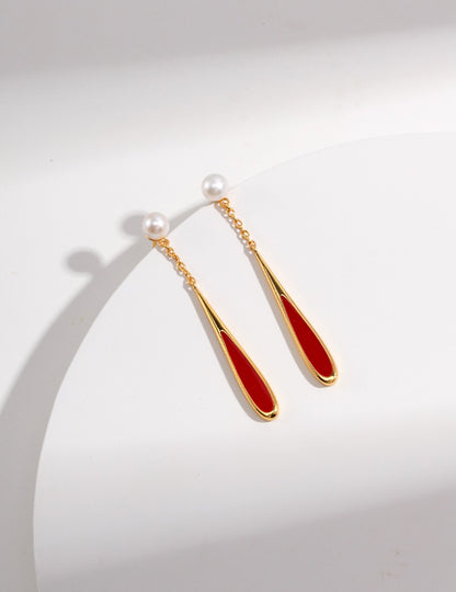 Sterling silver red glaze water drop earrings