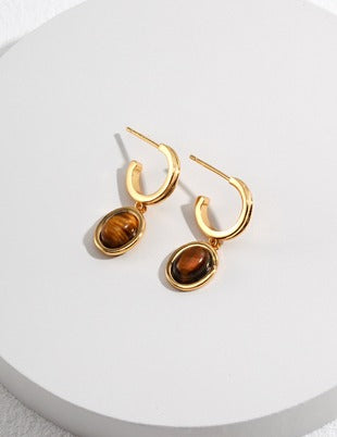 Sterling silver tiger eye stone earrings (certificate not included)