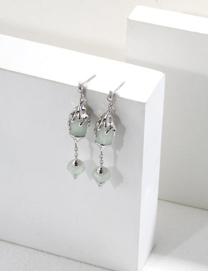 Sterling Silver Earrings New Chinese Jade Design