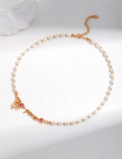 Ribbon Collection Sterling Silver Pearl Necklace