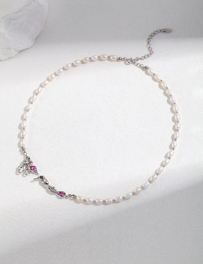 Ribbon Collection Sterling Silver Pearl Necklace