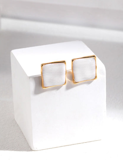 Minimalist cream drip glaze square earrings