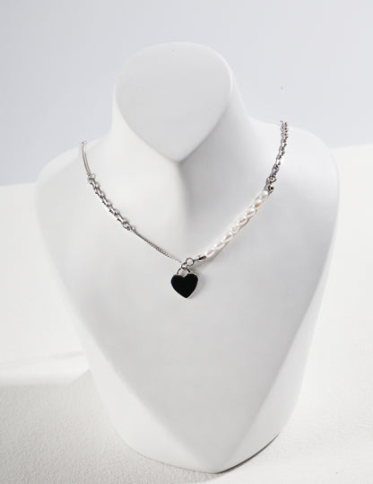 Sterling Silver Heart Shaped Pearl Necklace