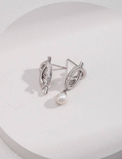 Heart Bow Series Sterling Silver AB Pearl Earrings