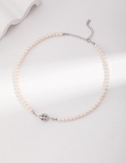 Natural Flower Collection Sterling Silver Pearl Necklace