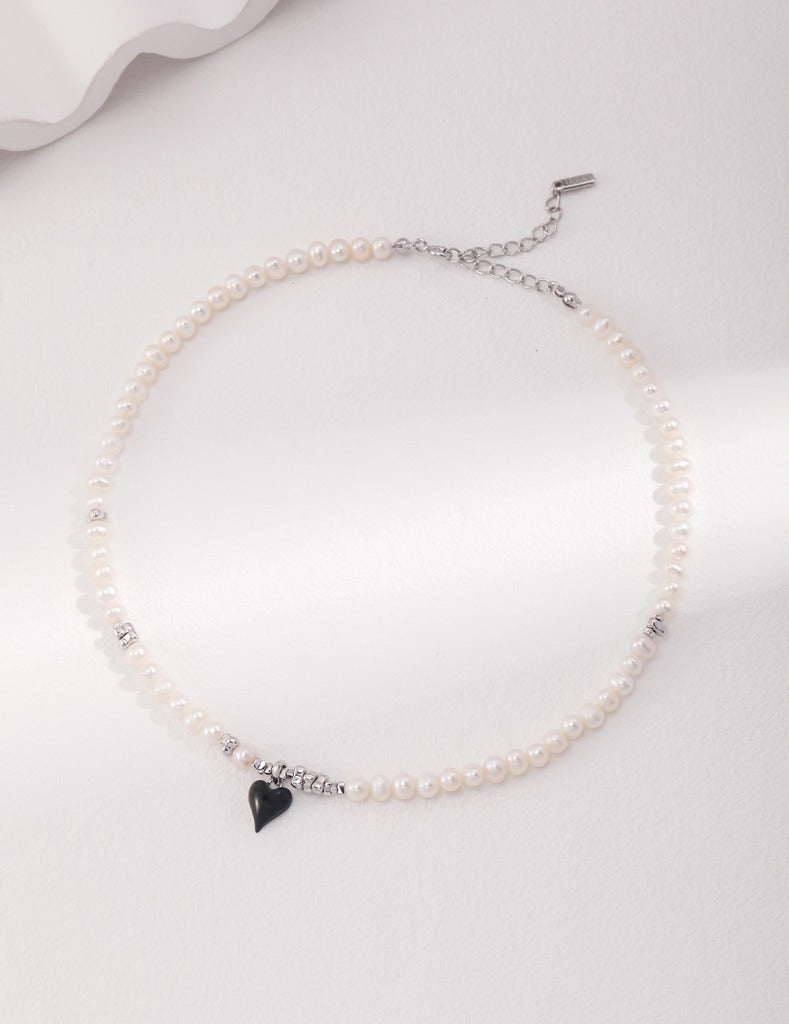 Sterling silver heart drop glaze pearl necklace