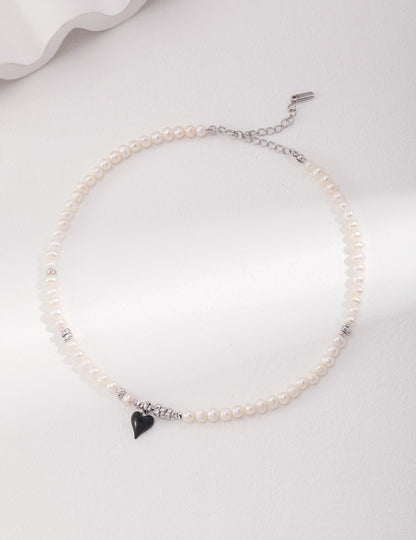 Sterling silver heart drop glaze pearl necklace