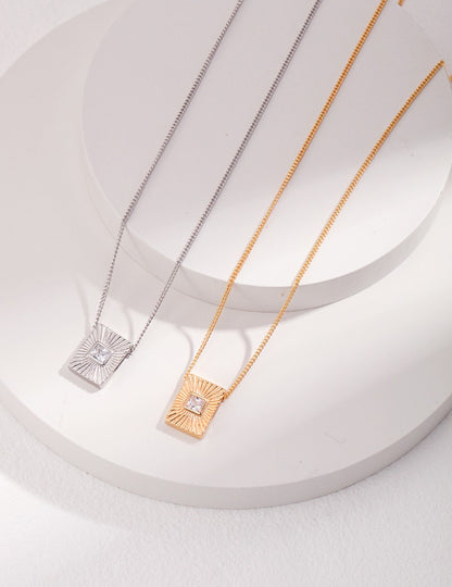 Sterling silver zircon necklace cube necklace