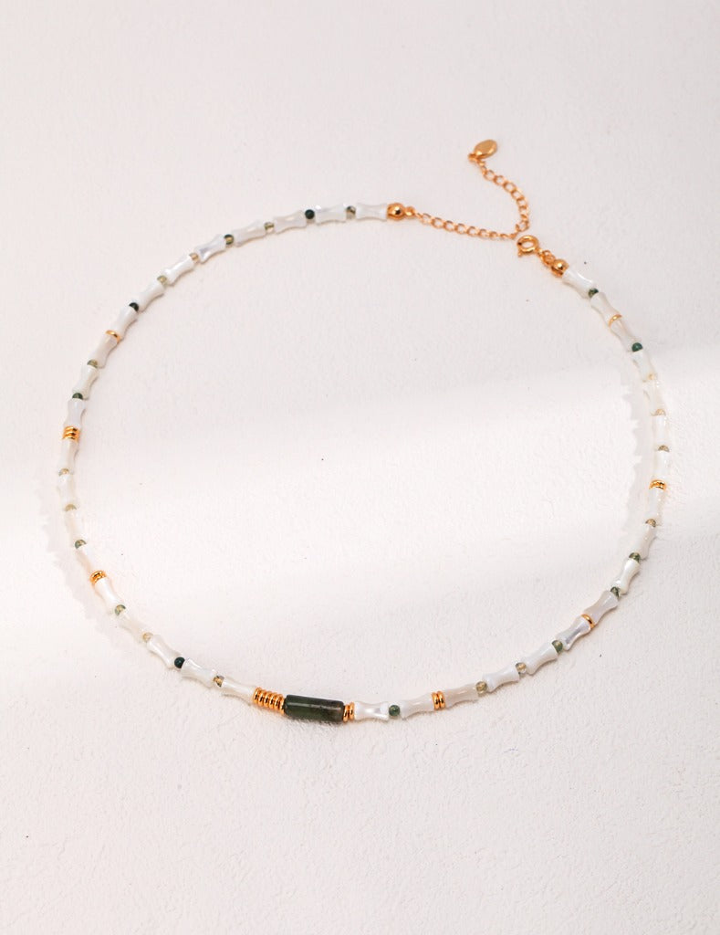 Sterling Silver Mother-of-Pearl Bamboo Beaded Necklace