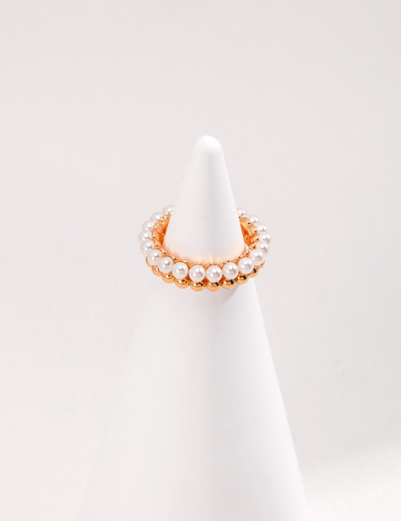 ins half pearl half silver ring