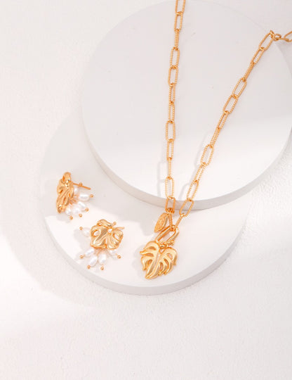 ins style design natural leaf necklace/earrings