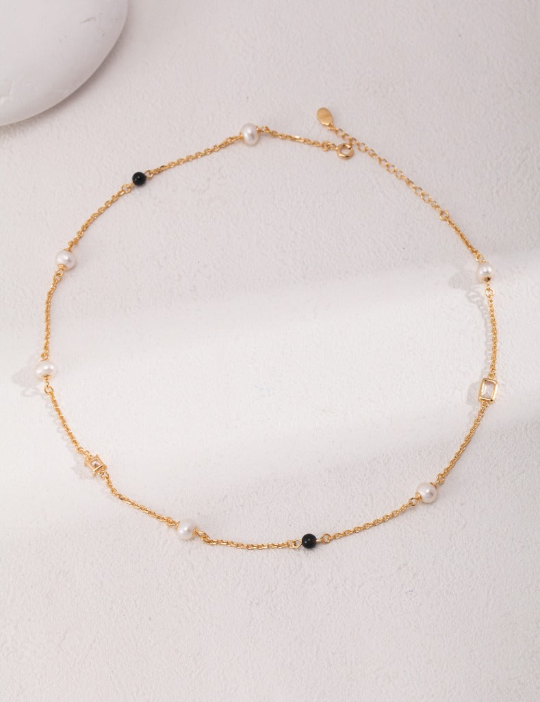 Sterling silver pearl agate necklace