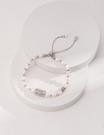 Sterling silver pearl agate zircon bracelet