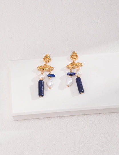 Sterling silver lapis lazuli pearl earrings