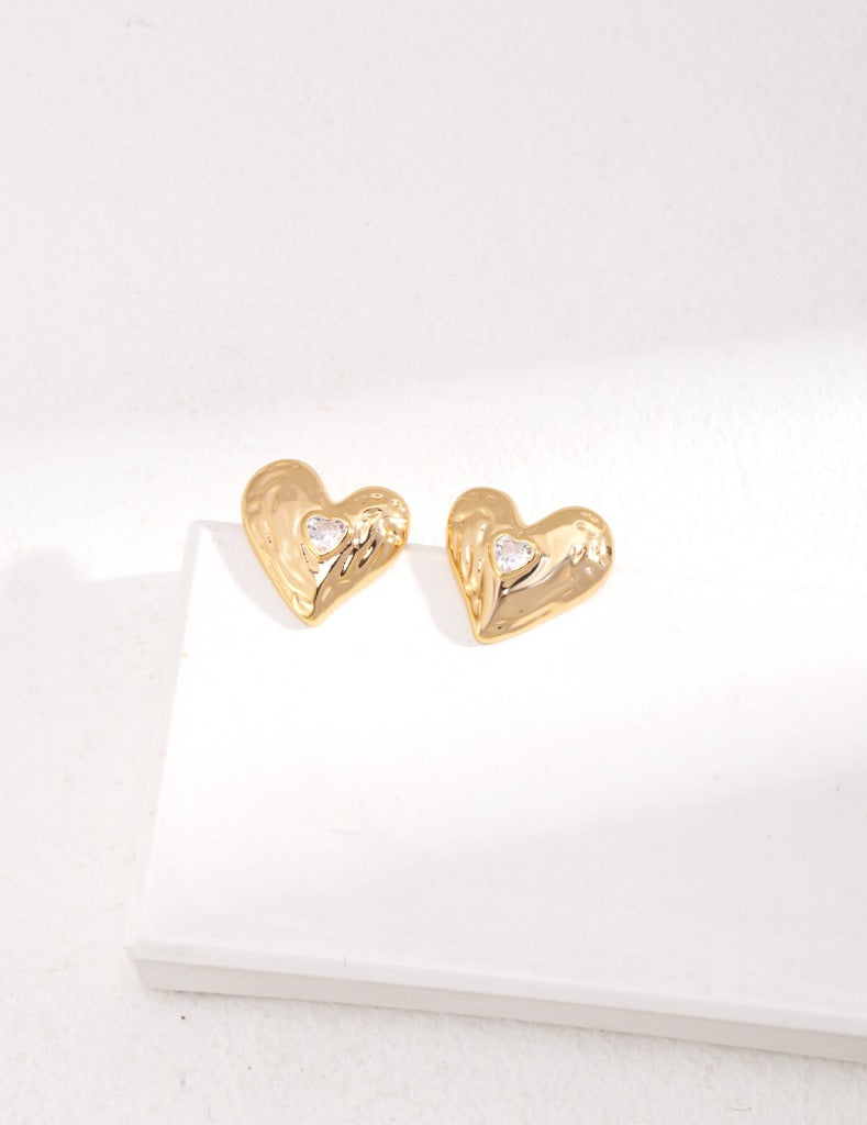 Sterling silver heart zircon earrings