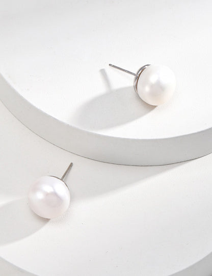 Sterling silver pearl earrings (flat round tall fat pearls)