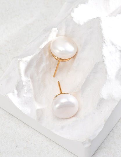 Sterling silver pearl earrings (flat round tall fat pearls)