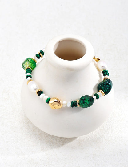 Sterling silver pearl agate bracelet malachite