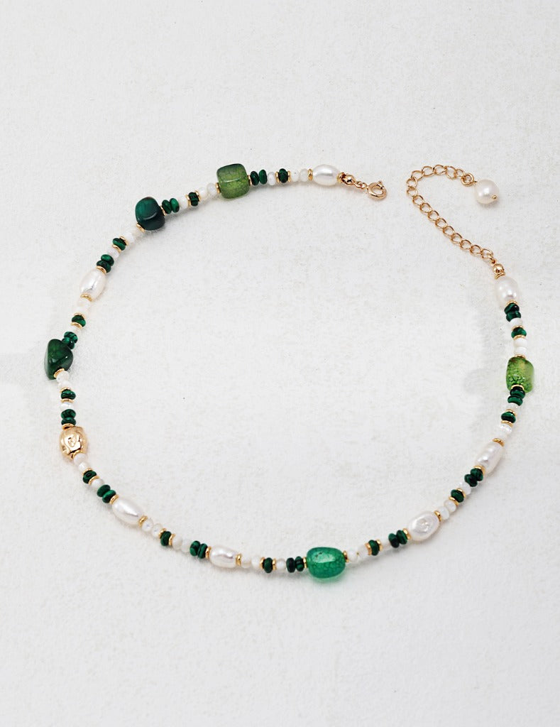 Sterling silver pearl agate bracelet malachite