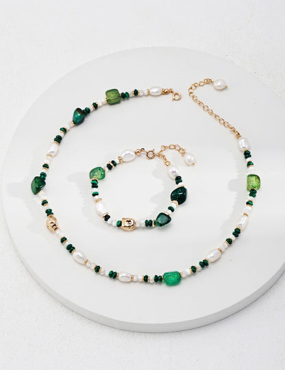 Sterling silver pearl agate necklace malachite