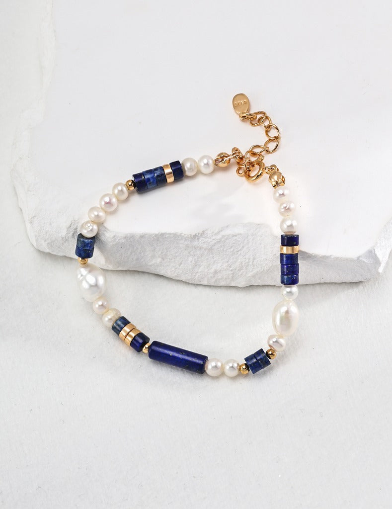 Sterling silver lapis lazuli pearl bracelet