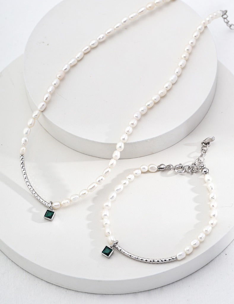 Sterling silver zircon pearl necklace