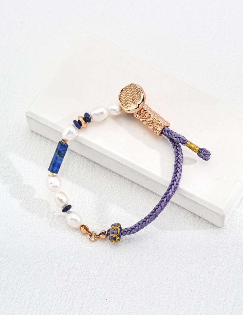 Sterling silver pearl lapis lazuli bracelet