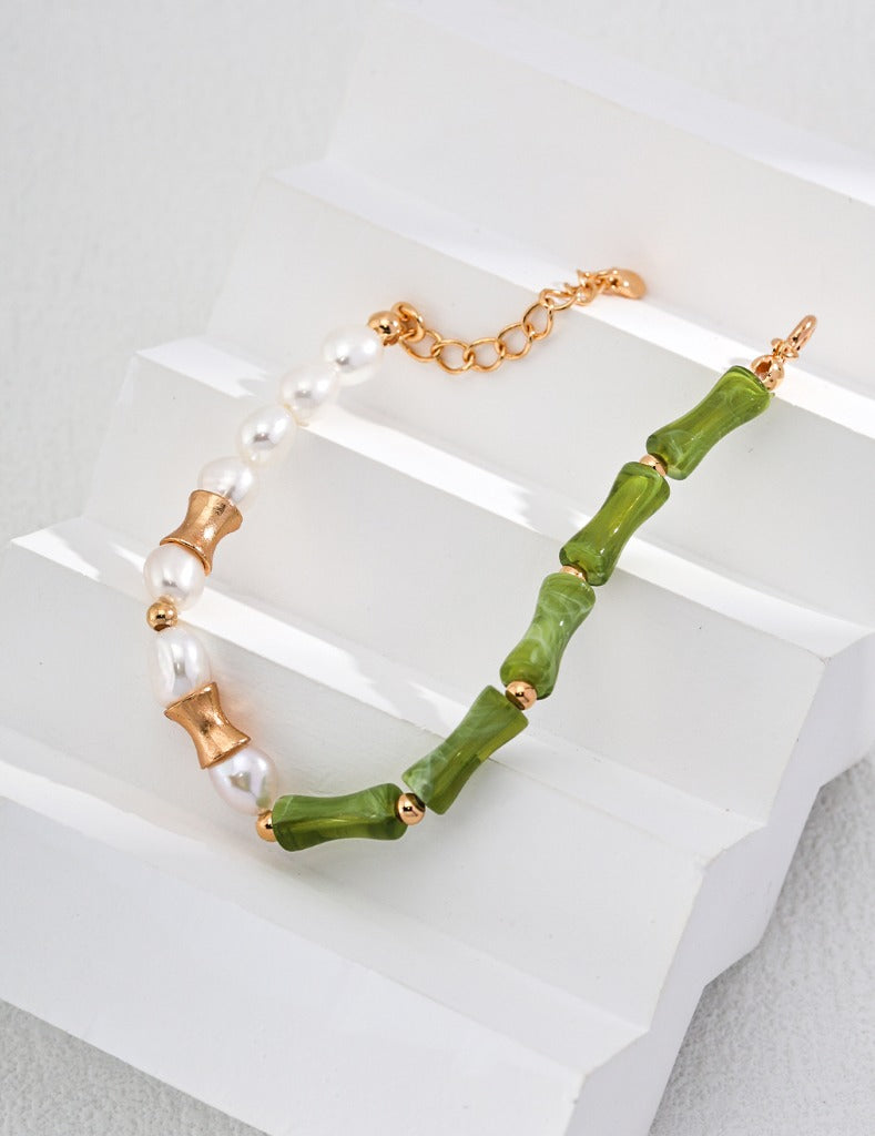 Sterling Silver Bamboo Pearl Necklace