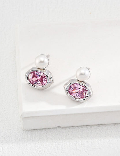 Sterling silver pearl and zircon earrings